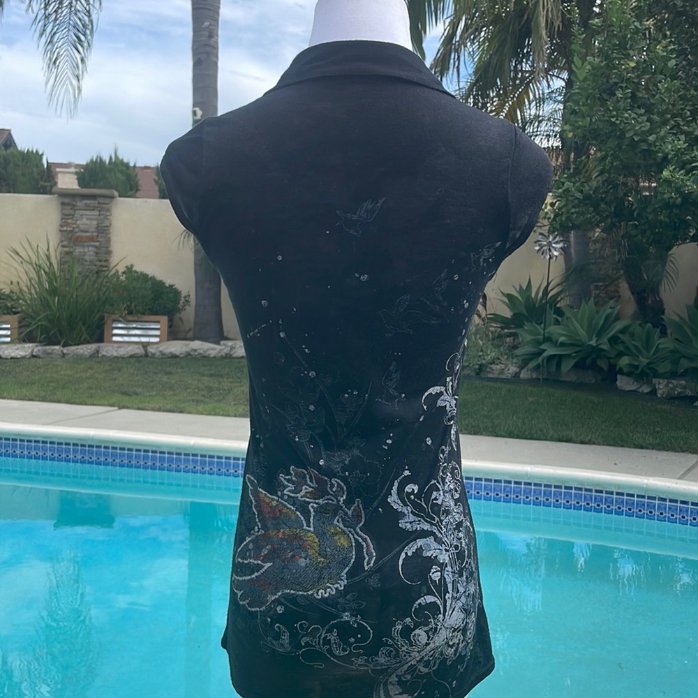 One of a kind handmade blackbird button down top| Size 00